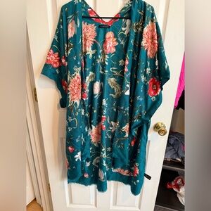 Do Everything in Love Teal and Pink Floral Kimono